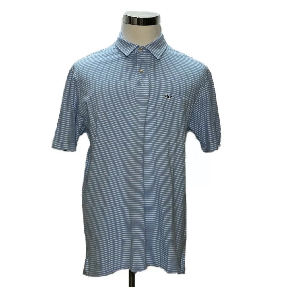 Vineyard Vines Mens Polo Shirt Size L Striped Blue 100% Cotton Short Sleeves